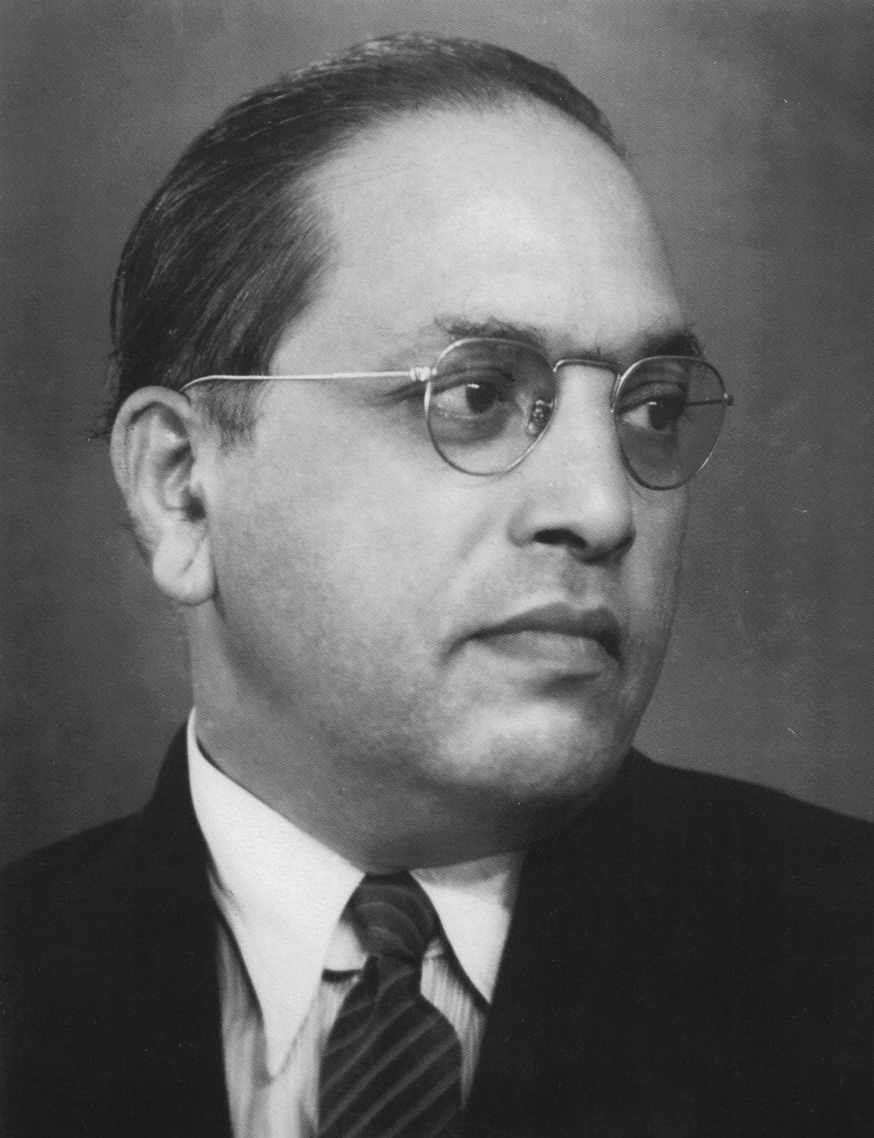 A black and white
				  portrait of Dr. Babasaheb Ambedkar